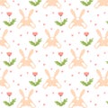 Seamless pattern with rabbit hearts .