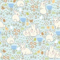 Seamless pattern with rabbits and eggs. Vector graphics