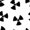 Seamless pattern of radioactive contamination symbol with overspray in black over white. Vector illustration template Royalty Free Stock Photo