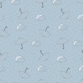 Seamless pattern with rain, umbrellas and clouds, autumn background.