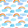 Seamless pattern of a rainbow and clouds. Royalty Free Stock Photo