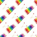 Seamless pattern of Rainbow Colored Wooden Toy 8 tone Xylophone glockenspiel isolated on white background with clipping path. toy Royalty Free Stock Photo