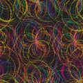 Seamless pattern with rainbow  grunge wavy circles on black background Royalty Free Stock Photo