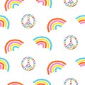 Seamless pattern with rainbow and peace symbol. Royalty Free Stock Photo