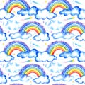 Seamless pattern of a rainbow,stars and clouds. Royalty Free Stock Photo