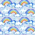 Seamless pattern of a rainbow,stars and clouds. Royalty Free Stock Photo