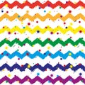 Seamless pattern of rainbow stripes in form of zig zag. Uneven watercolor stripes, drops and blots. Vector drawing Royalty Free Stock Photo