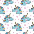 Seamless pattern with rainbow unicorn heads. fashion kawaii animals.