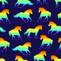 Seamless pattern with rainbow unicorns running.