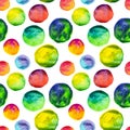 Seamless pattern of rainbow watercolor hand drawn circle isolated on white background Royalty Free Stock Photo