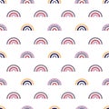 Seamless pattern with rainbows and circles. Cute multicolored vector illustration in ethnic style for kids. The print is