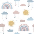 Rainbows and sun seamless pattern