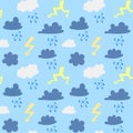 Seamless pattern with rainy clouds and thunderbolt lightning Royalty Free Stock Photo