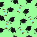 Seamless pattern of random caps graduations and hourglass Royalty Free Stock Photo