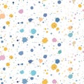 Seamless pattern of random colorful aquarelle drops splashes on a white background