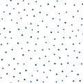 Seamless pattern with randomly scattered small round spots. Drawn by hand. Blue dots on a white background.