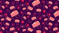 Seamless pattern with raspberry cakes