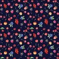Seamless pattern with raspberry, sweet cherry, strawberry
