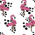 Seamless Pattern -raster image - Girl posing with inflatable floating pool flamingo Royalty Free Stock Photo