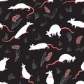 Seamless pattern with rats. Cute hand drawn background with cute