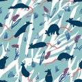 Seamless pattern with rats. Cute hand drawn background with cute