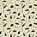 Seamless pattern with rats. Cute hand drawn background with cute