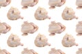 Seamless pattern of raw chicken on a white background. The view from the top. Creative packaging design.