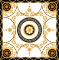 Seamless Pattern Ready for Textile. Scarf Design for Silk Print. Golden Baroque with Chains on White Background. Royalty Free Stock Photo