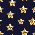 Seamless pattern of realistic 3d glossy golden star. Decorative 3d winner emblem, Christmas star element. Happy New Year vector