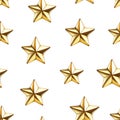 Seamless pattern of realistic 3d glossy golden star. Decorative 3d winner emblem, Christmas star element. Happy New Year vector