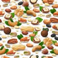Seamless pattern of realistic 3D nuts icons