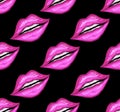 Seamless pattern of realistic female lips. fashionable makeup, pink lip gloss, kiss in realistic style.  illustration for pa Royalty Free Stock Photo