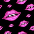 Seamless pattern of realistic female lips. fashionable makeup, pink lip gloss, kiss in realistic style. vector illustration for Royalty Free Stock Photo