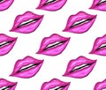 Seamless pattern of realistic female lips. fashionable makeup, pink lip gloss, kiss in realistic style. vector illustration for Royalty Free Stock Photo
