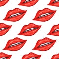 Seamless pattern of realistic female lips. fashionable makeup, red lip gloss, kiss in realistic style. vector illustration for Royalty Free Stock Photo