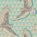 Seamless pattern with realistic flying owls in