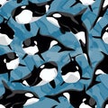 Seamless pattern. Realistic killer whale. Orcinus orca. Aquatic animals of the Arctic and Antarctic regions