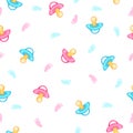 Seamless pattern from realistic pink and blue pacifiers