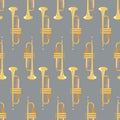 Seamless pattern of realistic pipe on grey background, classical musical instruments, vector illustration