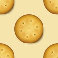 Seamless Pattern with Realistic Vector 3d Round Delicious Cookies Rustic, Cracker, Biscuit. Design Template of Sweet