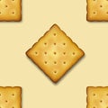 Seamless Pattern with Realistic Vector 3d Square Delicious Cookies Rustic, Cracker, Biscuit. Design Template of Sweet