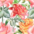Seamless pattern with realistic watercolor roses