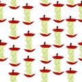 Seamless pattern with red apple cores on white background, fruit waste illustration for eco-friendly packaging, textiles or Royalty Free Stock Photo