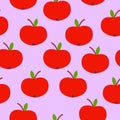 Seamless pattern. Red apple. Green leaf. Pink background. Vegan or vegetarian. Healthy lifestyle. Nature and ecology. Agriculture Royalty Free Stock Photo