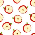 Seamless pattern with red apple halves in flat vector style on light background. Repeating fruit texture with sliced apples and Royalty Free Stock Photo