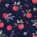 Seamless pattern with red apples and berries. Vector illustration Royalty Free Stock Photo