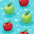 Seamless pattern of red apples and green apples on a blue background by Generative AI Royalty Free Stock Photo