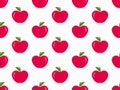 Seamless pattern with red apples on a white background. Red apple with one leaf. Design for printing on fabric, banners and