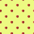 Seamless pattern red apples on a yellow background isolated, apples repeating ornament backdrop, Fruit food banner Royalty Free Stock Photo