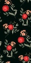 Seamless floral pattern, romantic botanical print with watercolor plants, large red flowers on black. Vector. Royalty Free Stock Photo